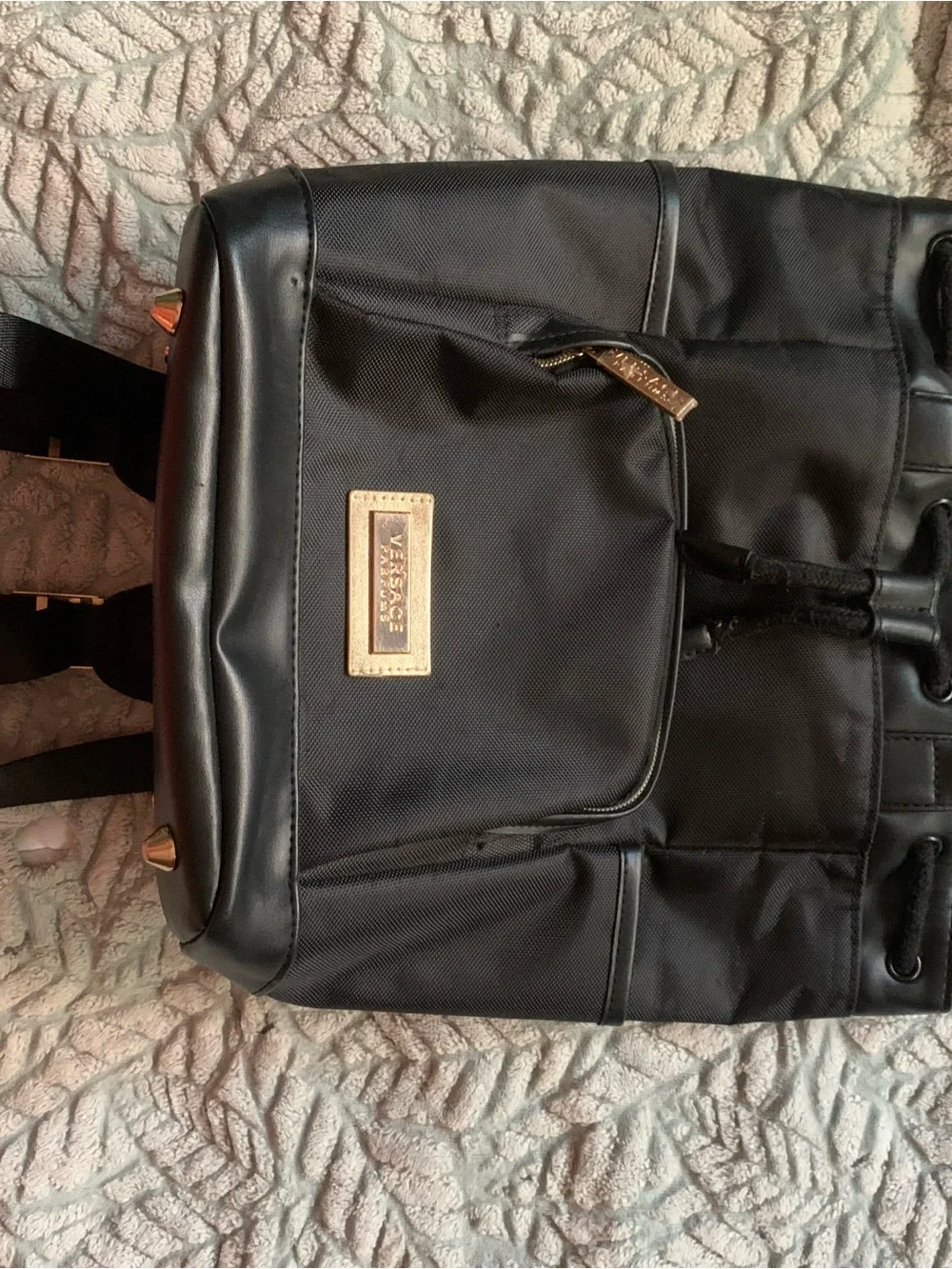 Versace Black Backpack tote with Gold Hardware